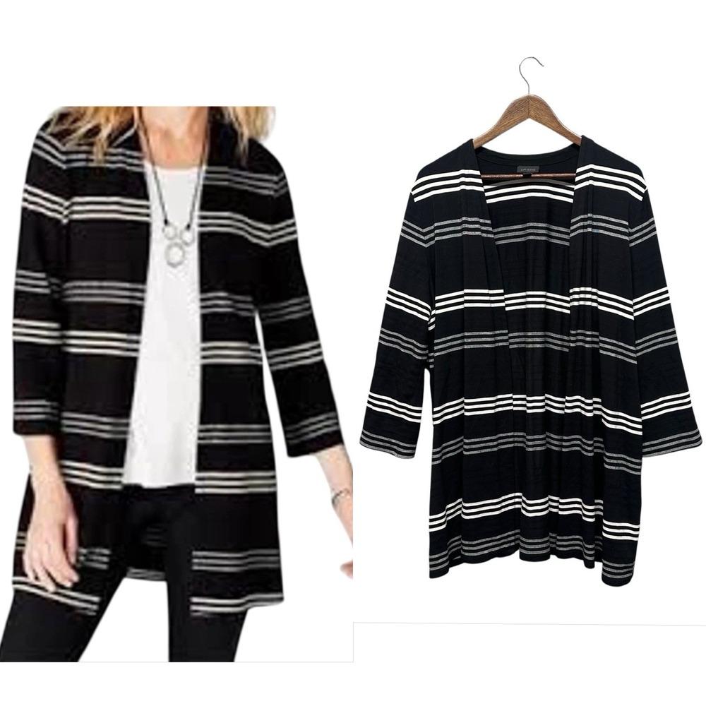 J. Jill Wearever‎ Collection Cardigan Women's Size XL Black Striped Open Front